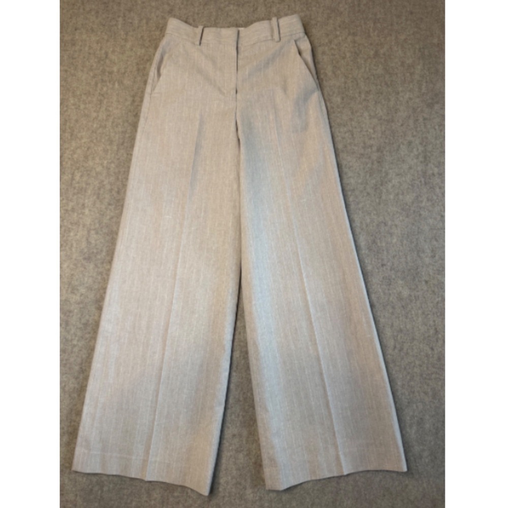 Theory High Waist Wide Leg Trouser Womens 0 Beige Canvas Cotton Linen Blend
